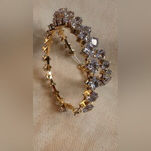 Large Hoop Earrings with Clear CZ Accents